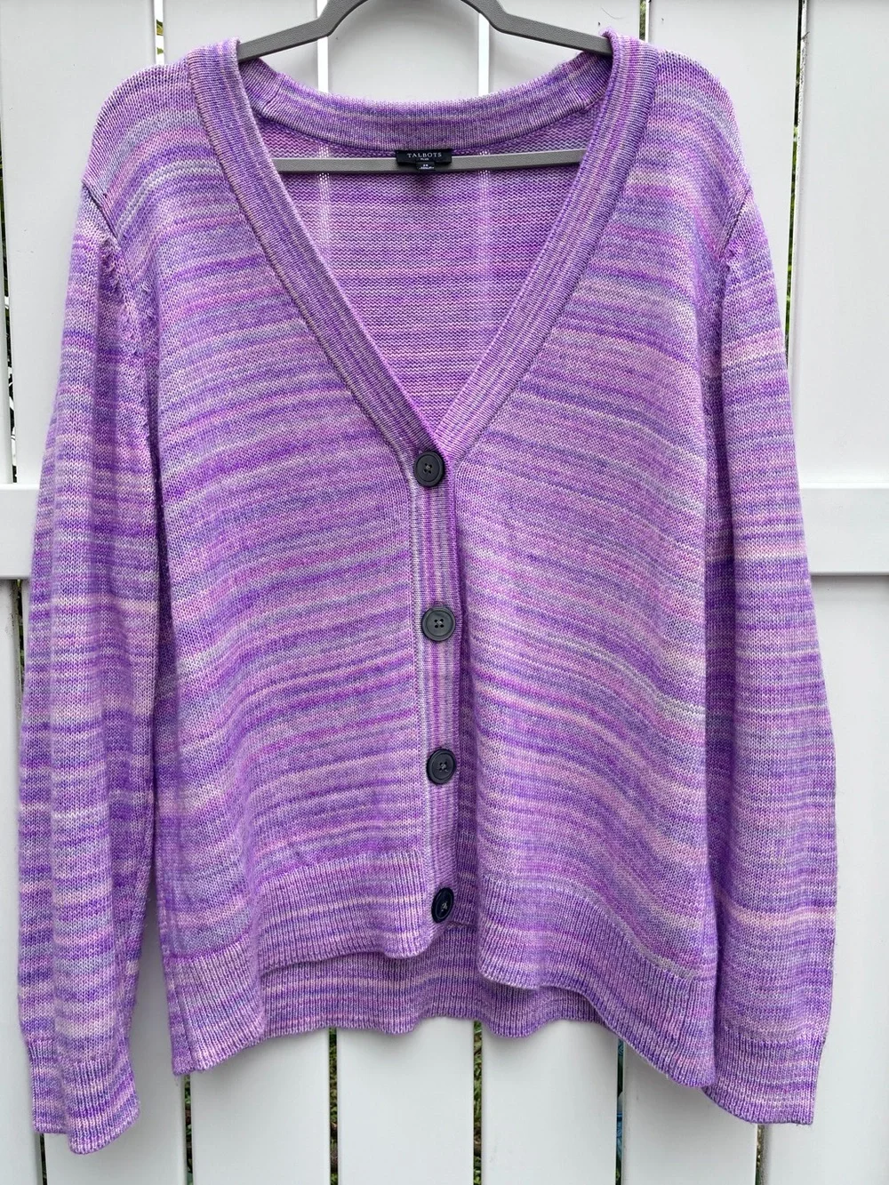 Talbots Lavender-Pink Marled V-Neck Button Cardigan